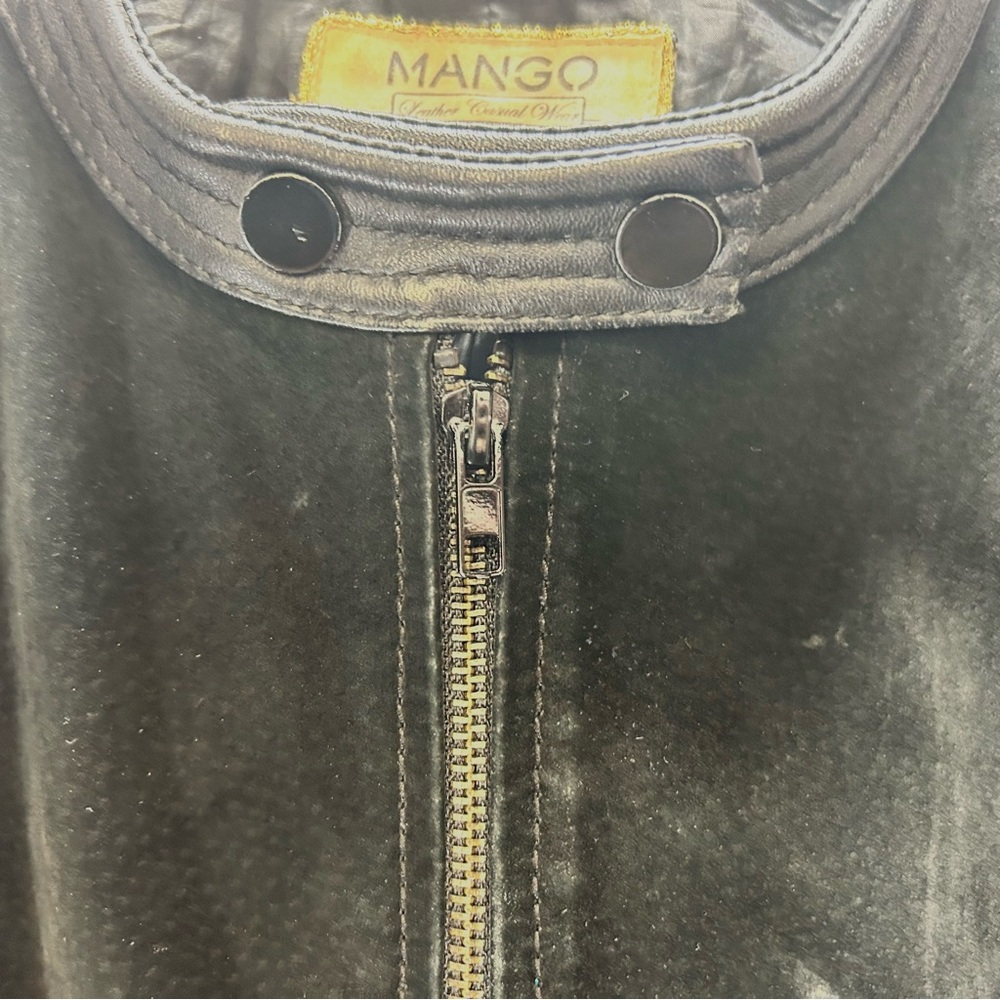 Mango Miranda Black Leather Moto Bomber Jacket Cropped Zip Up Women’s Size S - Picture 10 of 16